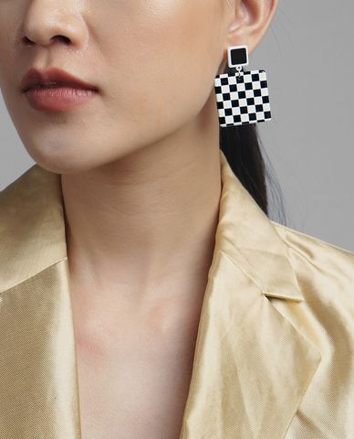  CECI - Khuyên tai nữ phom vuông họa tiết ô kẻ độc đáo 