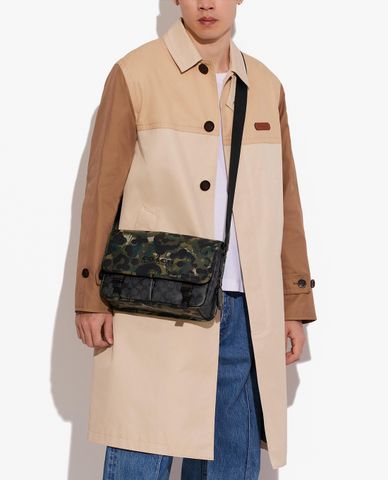  COACH - Túi đeo chéo nam phom chữ nhật Signature Canvas With Camo Print 