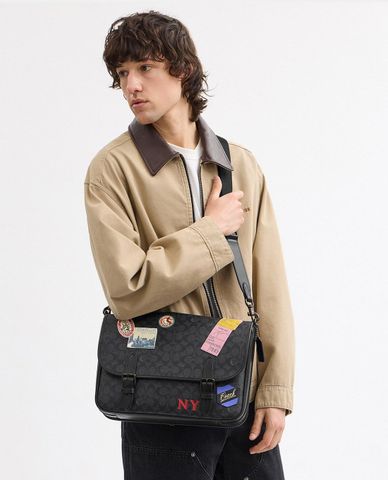  COACH - Túi đeo chéo nam phom chữ nhật Signature Canvas 