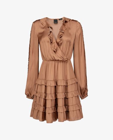  PINKO - Đầm mini cổ V tay dài phối viền bèo Ardea 