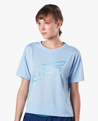  SKECHERS - Áo thun thể thao nữ ngắn tay cổ tròn hiện đại Running 