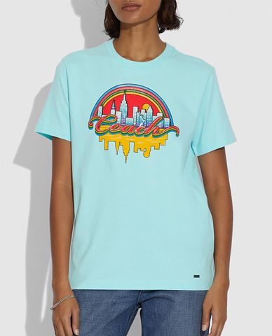  COACH - Áo thun nữ cổ tròn ngắn tay Rainbow City 