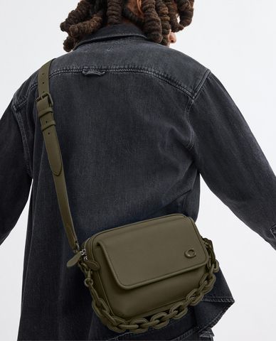  COACH - Túi đeo chéo nam phom chữ nhật phối dây xích Charter Flap 24 