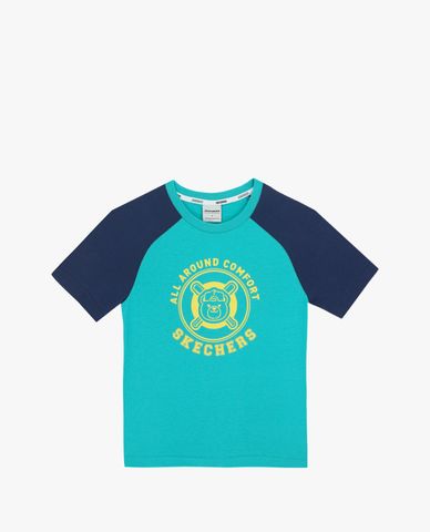 SKECHERS - Áo thun bé trai cổ tròn tay ngắn phối màu Raglan 