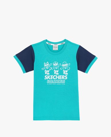  SKECHERS - Áo thun bé trai cổ tròn tay ngắn phối màu thời trang 