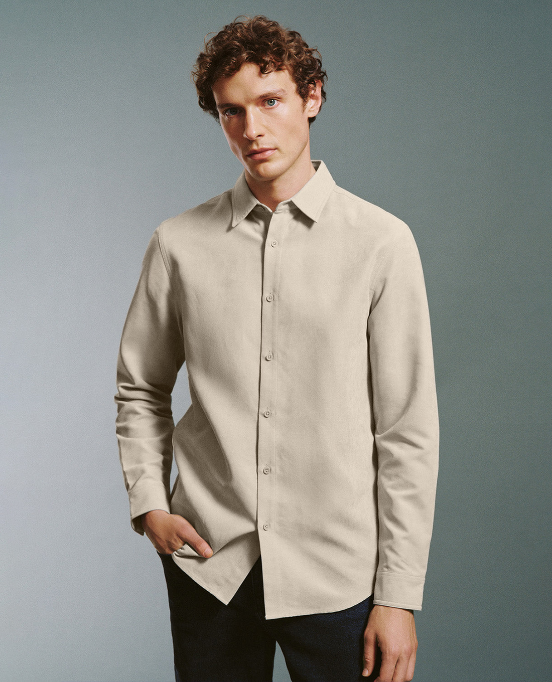 URBAN REVIVO - Áo sơ mi nam cổ bẻ tay dài Button Up Straight