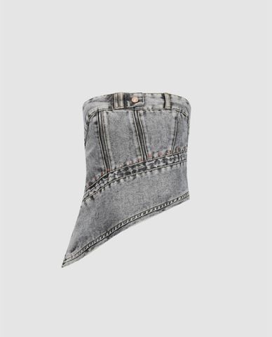  URBAN REVIVO - Áo kiểu nữ denim cúp ngực thời thượng 
