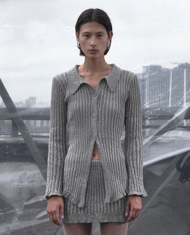  URBAN REVIVO - Áo khoác cardigan nữ cổ bẻ tay dài hiện đại 