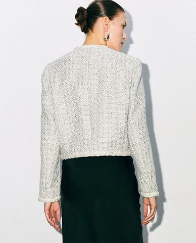  URBAN REVIVO - Áo khoác tweed nữ phom croptop Collared Neck 