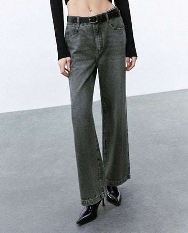  URBAN REVIVO - Quần jeans nữ ống rộng thời trang 