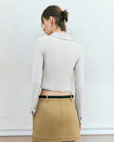  URBAN REVIVO - Áo kiểu nữ cổ bẻ tay dài phối dây rút Collared Neck Skinny 