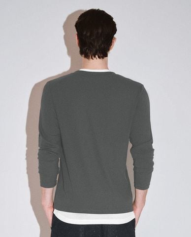  URBAN REVIVO - Áo thun nam cổ tròn tay dài Button Half Placket Regular 