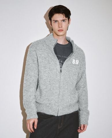  URBAN REVIVO - Áo khoác dệt kim nam cổ cao tay dài Zip Up Front 