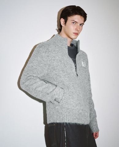  URBAN REVIVO - Áo khoác dệt kim nam cổ cao tay dài Zip Up Front 