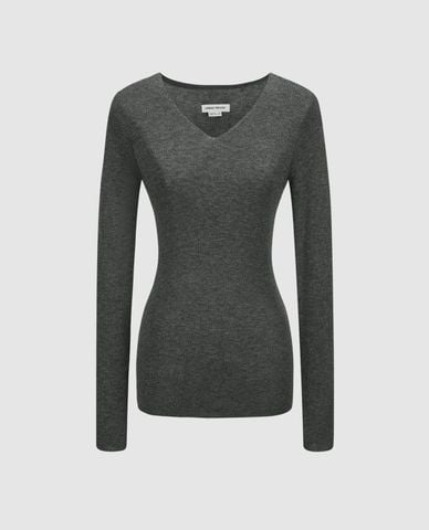  URBAN REVIVO - Áo thun nữ cổ V tay dài thời thượng 