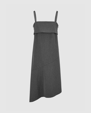  URBAN REVIVO - Đầm hai dây midi phom chữ A vạt xéo 