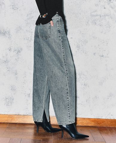  URBAN REVIVO - Quần jeans nữ ống rộng thanh lịch 