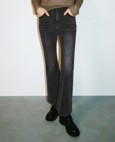  URBAN REVIVO - Quần jeans nữ ống loe wash bạc Skinny Flare 