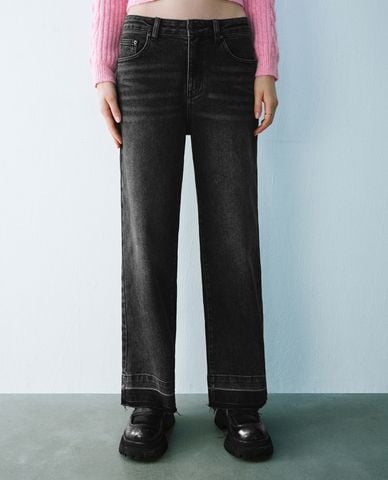  URBAN REVIVO - Quần jeans nữ ống đứng wash bạc 