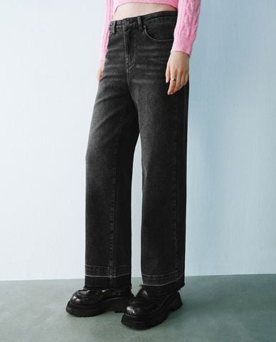  URBAN REVIVO - Quần jeans nữ ống đứng wash bạc 