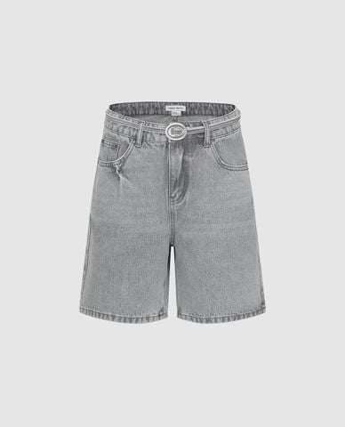  URBAN REVIVO - Quần short jeans nữ phối khoá tròn 