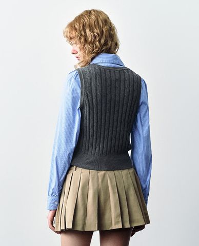  URBAN REVIVO - Áo sơ mi nữ cổ bẻ tay dài phối len 2 In 1 Skinny Knitted 