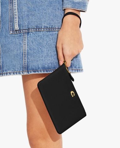  COACH - Clutch nữ khóa kéo kim loại thời trang 