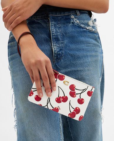  COACH - Ví nữ dáng ngắn phối quai đeo Cherry Print 