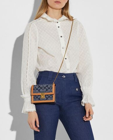  COACH - Túi nữ mini dạng gập Hutton In Signature Chambray 
