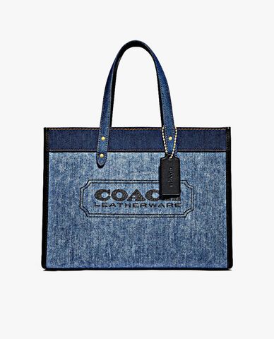  COACH - Túi tote nữ chữ nhật Branded Denim And Leather Field 