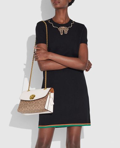  COACH - Túi đeo vai nữ nắp gập Colorblock Signature Canvas 