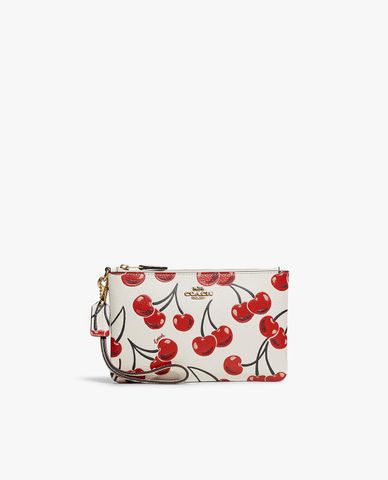  COACH - Ví cầm tay nữ chữ nhật khóa zip phối quai nhỏ Cherry Print 