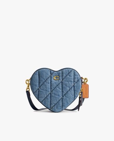  COACH - Túi đeo chéo nữ denim phom trái tim chần vải Heart 