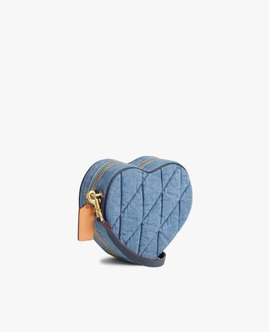 COACH - Túi đeo chéo nữ denim phom trái tim chần vải Heart 