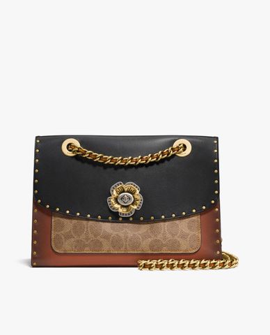  COACH - Túi đeo vai nắp gập đinh tán Rivets And Snakeskin Detail 