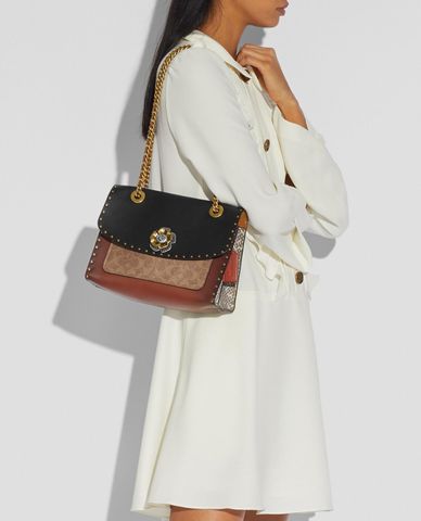  COACH - Túi đeo vai nắp gập đinh tán Rivets And Snakeskin Detail 