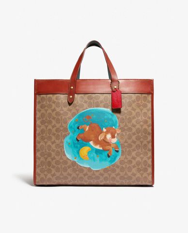  COACH - Túi xách tay nữ hình chữ nhật phối hình in độc đáo 