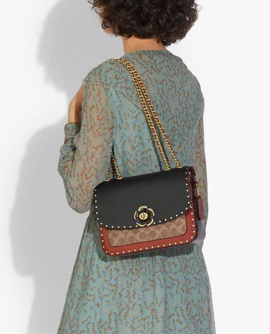  COACH - Túi đeo vai nữ nắp gập phối đinh tán Madison Signature Canvas 