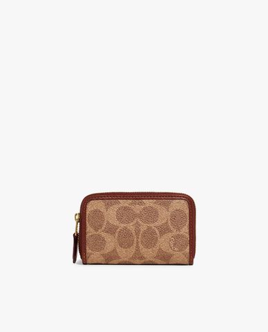  COACH - Ví đựng name card nữ phối zip Around In Signature Canvas 