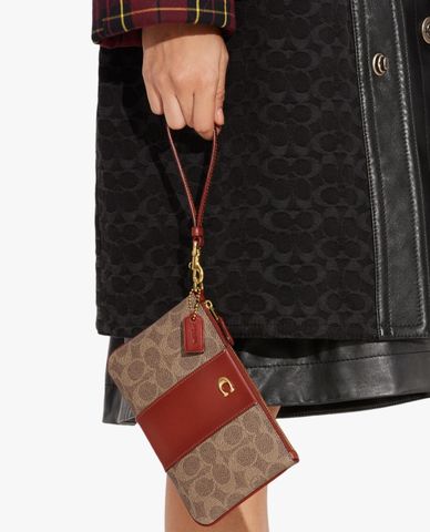  COACH - Ví nữ dáng dài phom chữ nhật phối zip Small In Signature Canvas 