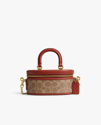  COACH - Túi xách tay nữ hình trụ tròn Signature Canvas 