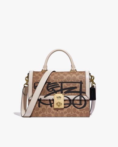  COACH - Túi xách tay nữ chữ nhật nắp gập Hutton 