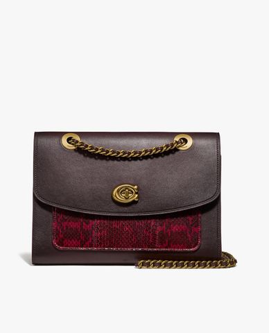  COACH - Túi đeo vai nắp gập họa tiết da rắn Parker 