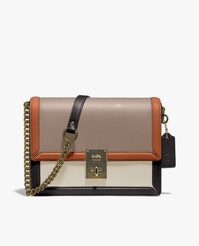  COACH - Túi đeo vai nắp gập khóa kim loại Hutton 