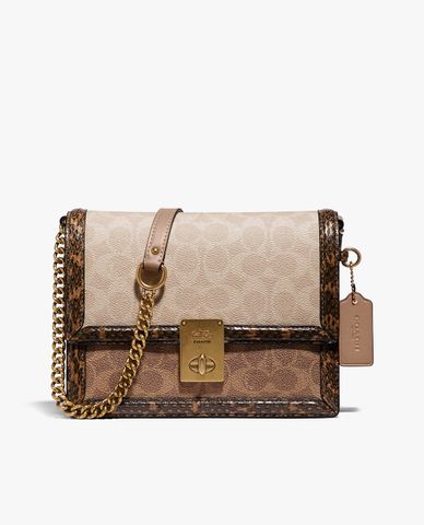  COACH - Túi đeo vai nắp gập họa tiết da rắn Hutton 