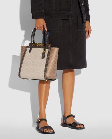  COACH - Túi xách tay phom vuông Troupe Snakeskin Detail 