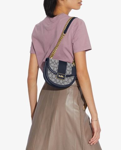  COACH - Túi đeo chéo nữ nắp gập phối logo thời trang 