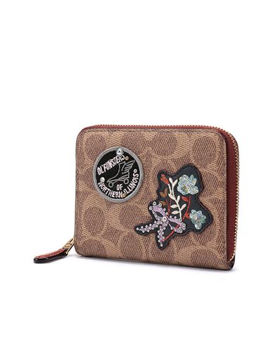  COACH - Ví da phối logo khóa kéo kim loại 