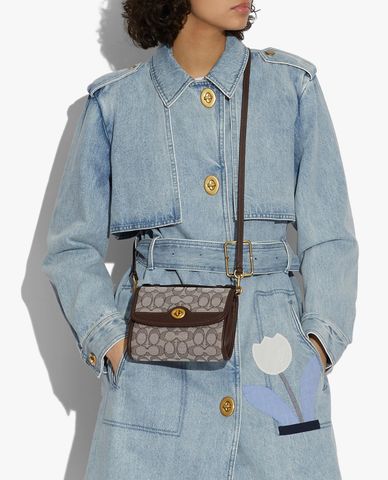  COACH - Túi đeo chéo nữ nắp gập Kip Turnlock In Signature Jacquard 