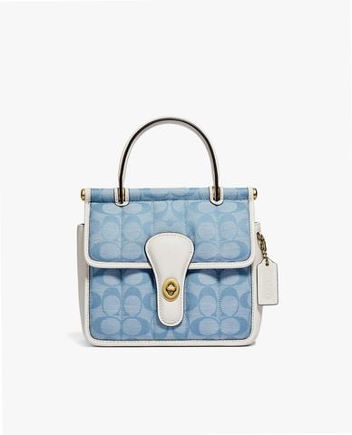  COACH - Túi xách tay nữ nắp gập dáng vuông New Willis 18 Signature Chambray 